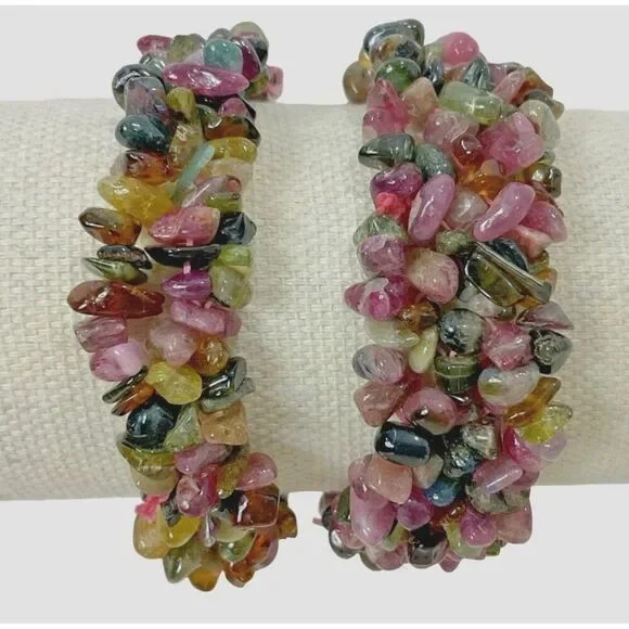 Set of 2 Healing Gemstone Amber Amethyst Agate Bracelets - Picture 1 of 2